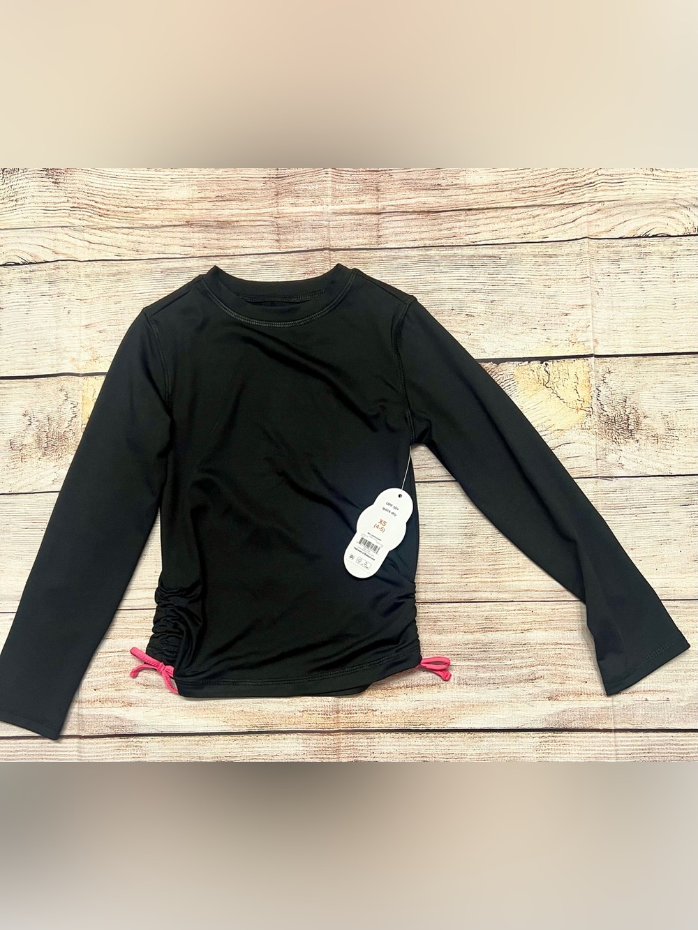 Kids Black Long Sleeve Swim Top with Pink Ties